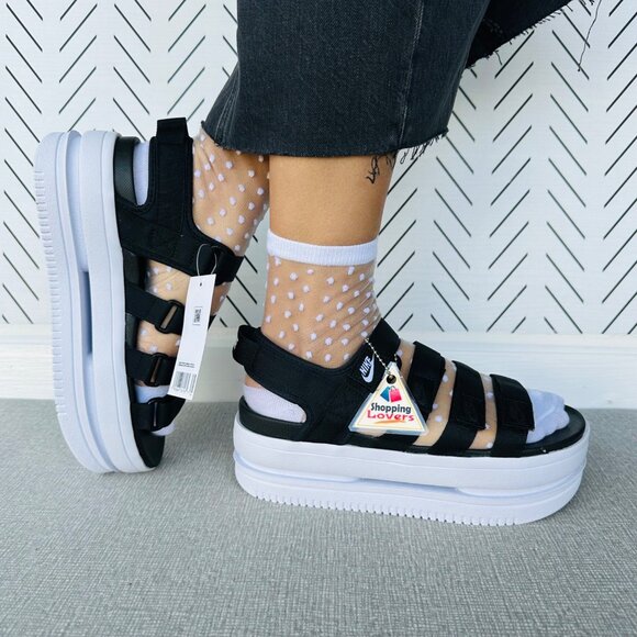❤️Nike Icon Classic Platform Chunky Sz 7 Womens Sandals Strappy Black DH0224-001